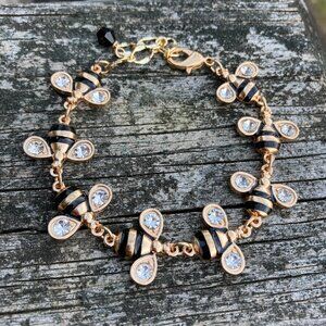 Gold Crystal & Enamel Bumble Bee Bracelet NEW